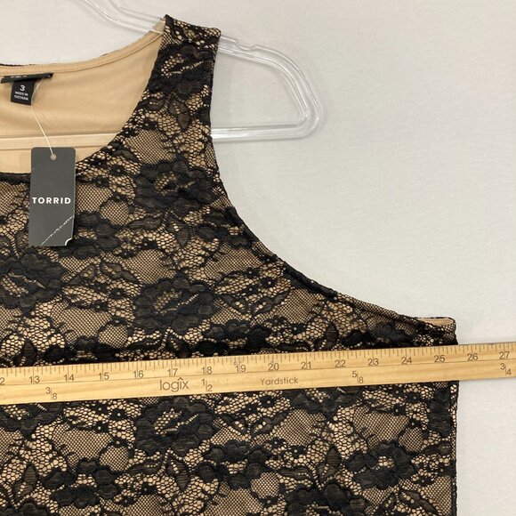 New Torrid Top size 3X Black Tan Stretch Lace High Neck Tank - Picture 7 of 10
